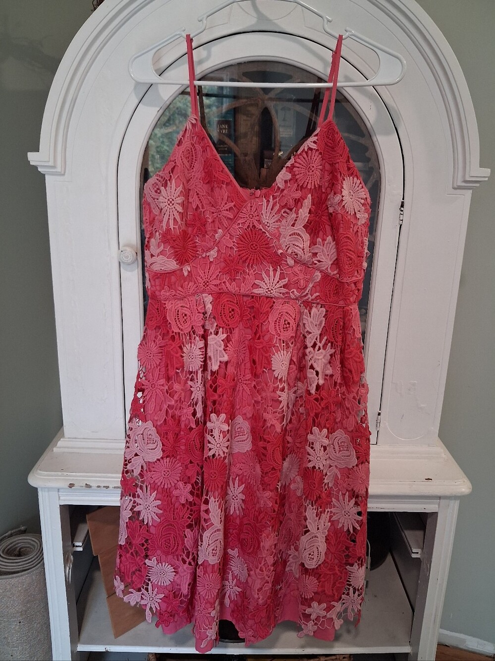 Alexia Admor Krissy Pink Crochet Floral Lace Spaghetti Strap Dress Size 14